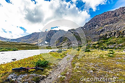 Scenic view of Alaskan Flattop Glen Alps with mountain bikes Stock Photo