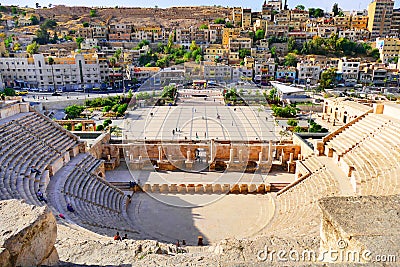 Scenic View of The Ancient Roman Theatre from The Upper Balconies in Amman, Jordan Stock Photo