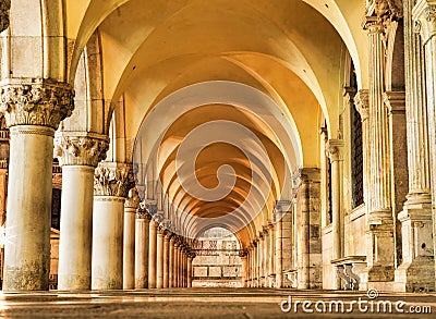 Scenic view of the Archway inside the Doge\'s Palace in Venice, Italy Stock Photo