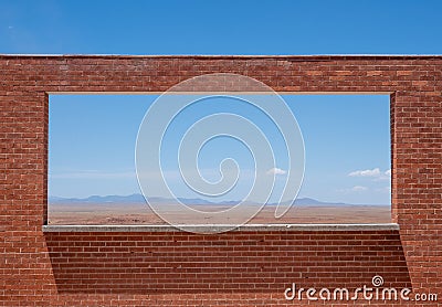 View of Arizona desert from the window of Barringer Space Museum at Meteor Crater Editorial Stock Photo