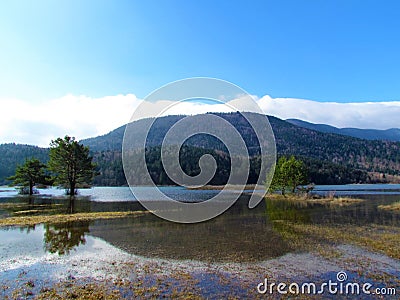 Scenic view of beautiful lake Cerknica or Cerknisko jezero in Notranjska Stock Photo