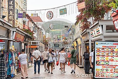 Scenic view of the Chinatown Singapore, people can seen exploring and shopping around it Editorial Stock Photo