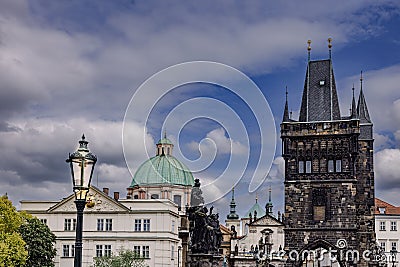 Scenic view of the cityscape of Prague, Czechia on a cloudy day Stock Photo