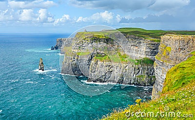 Scenic view of Cliffs of Moher, one of the most popular tourist attractions in Ireland, County Clare. Stock Photo