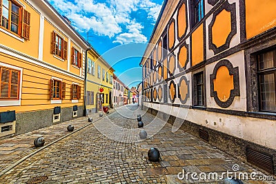 Colorful street in baroque town Varazdin. Stock Photo