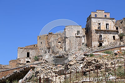 Scenic view of Craco ruins, ghost town abandoned after a landslide, Basilicata region Stock Photo