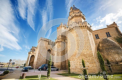 Scenic view of the famous Olite castle, Navarra, Spain, on april 2, 2015. Editorial Stock Photo