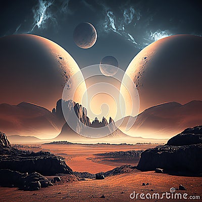 Scenic view of a far off planet. Created using ai generative. Stock Photo