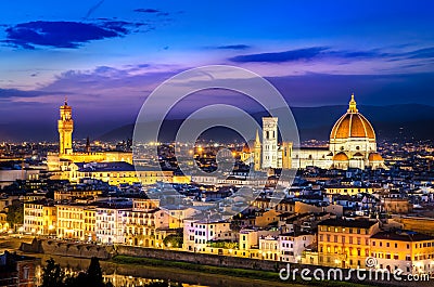 Scenic view of Florence at night from Piazzale Michelangelo Stock Photo