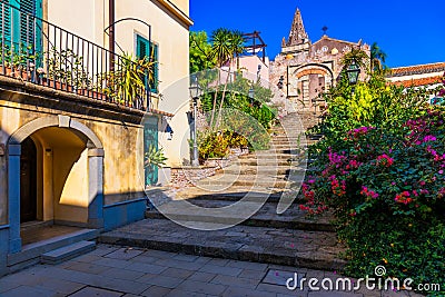 Scenic view in Forza d`Agro, picturesque town in the Province of Messina, Sicily, southern Italy. Forza d`Agro, Sicilian Stock Photo