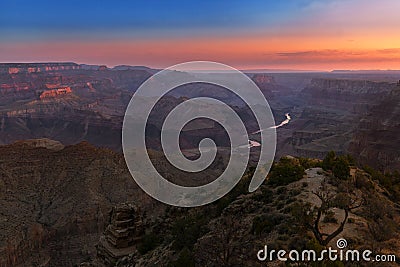 Scenic view of the Grand Canyon and the Colorado River in the Grand Canyon National Park at sunris Stock Photo