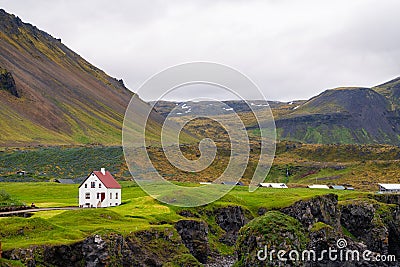 Scenic view of Hellnar fishing village ,Iceland. Stock Photo