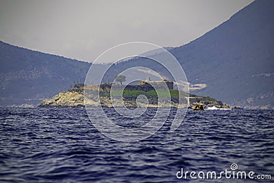 Scenic view of historic island of Mamula: former fortification and prison. Boka Kotorska bay of Adriatic sea, Montenegro Stock Photo