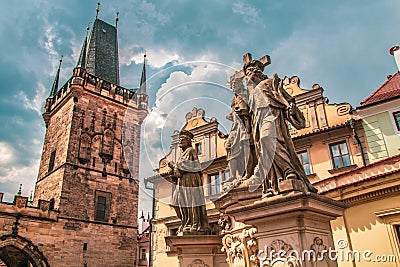 Scenic view of historical center Prague, Charles bridge and buildings of old town, Prague Editorial Stock Photo