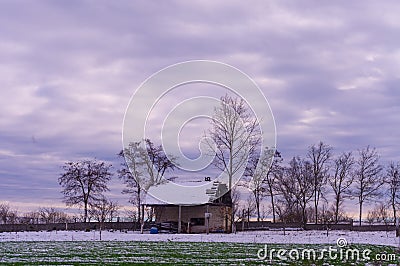Scenic view of house and trees snowcovered Stock Photo