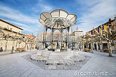 Scenic view of the Major Square at dusk in the ancient city of Briviesca on March 7, 2014 in Burgos Province, Spain. Editorial Stock Photo