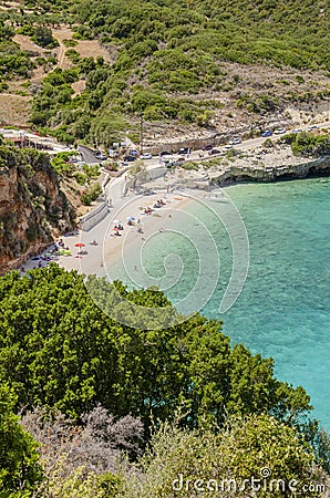 Scenic view on Makris Gialos sandy beach on Zakynthos island, Greece. Editorial Stock Photo