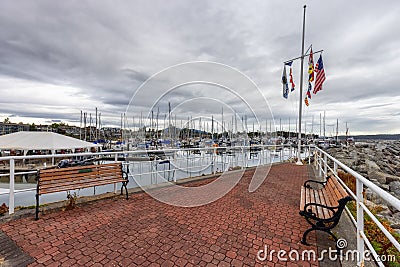 Scenic View of Marina with Sailboats on the Pacific Ocean Editorial Stock Photo