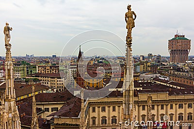 Scenic view of Milan from Duomo di Milano roof Italy Stock Photo