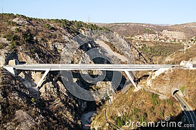 Scenic view on motorway tunnel and bridge highway road leading through in Croatia, Europe / Transport and traffic infrastructure. Stock Photo