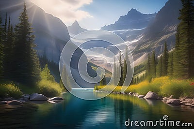 Scenic view of a mountain lake in the Canadian Rockies Stock Photo