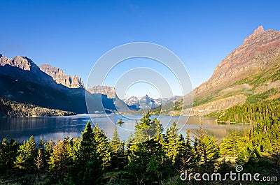 Scenic view of mountain range in Glacier NP, Montana Stock Photo