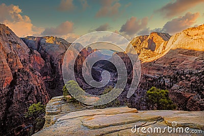 Scenic view of mountain valley in Zion national park, USA Stock Photo