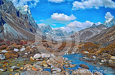 Scenic view of mountains and valley in Sagarmatha National Park Stock Photo