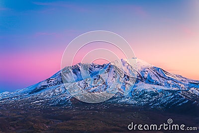 Scenic view of mt st Helens with snow covered in winter when sunset ,Mount St. Helens National Volcanic Monument,Washington,usa. Stock Photo