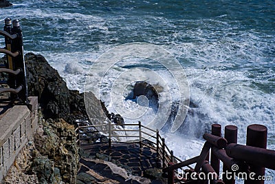 Scenic view of Oryukdo sunrise coastal walk along igidae trail in Busan, South Korea Stock Photo