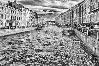 Scenic view over Moyka River embankment, St. Petersburg, Russia Editorial Stock Photo