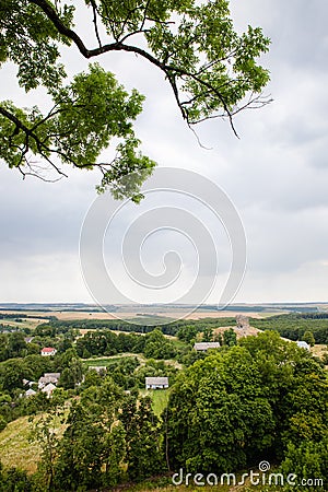 Scenic view on Pidkamin inselberg on adjacent hill in Brody region of Galychyna Stock Photo