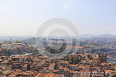 Scenic view of Porto, Portugal from the tower Cl rigos Church. Orange roofs of the houses Editorial Stock Photo