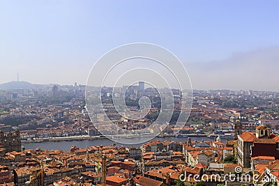 Scenic view of Porto, Portugal from the tower Cl rigos Church. River Douro. Orange roofs of the houses Editorial Stock Photo