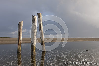 Scenic view of posts in outlet. Stock Photo