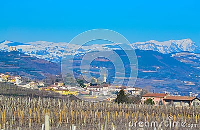 Scenic view of Province of Verona with Vineyards of Soave Alps Italy Stock Photo