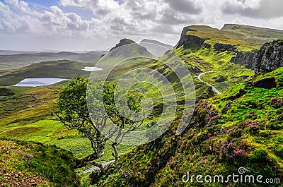 Scenic view of Quiraing mountains in Isle of Skye, Scottish high Stock Photo