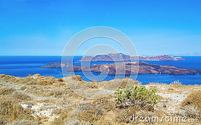 Scenic view from Santorini Caldera cliff top Greece Stock Photo