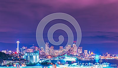 Scenic view Seattle cityscape in the night time,Washington,USA Editorial Stock Photo