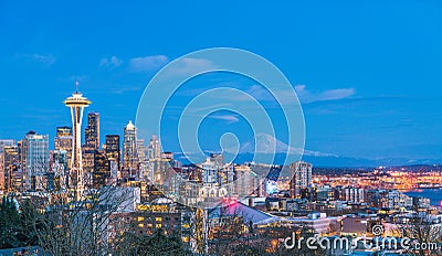 Scenic view Seattle cityscape in night time,Washington,USA. Editorial Stock Photo