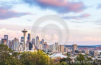 scenic view Seattle cityscape in the sunset time,Washington,USA. -editorial use only. Editorial Stock Photo