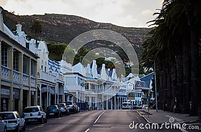 Scenic view of Simons Town in South Africa with multiple cars parked along the road Editorial Stock Photo
