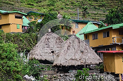 Scenic view of small, wooden houses in Batad village in Luzon, Philippines Editorial Stock Photo