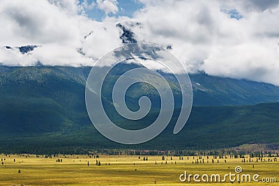 Scenic view of the snow-covered North-Chuya range in the Altai mountains in the summer, Siberia, Russia Stock Photo