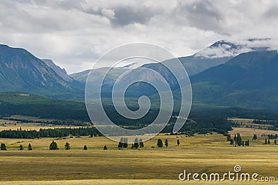 Scenic view of the snow-covered North-Chuya range in the Altai mountains in the summer, Siberia, Russia Stock Photo