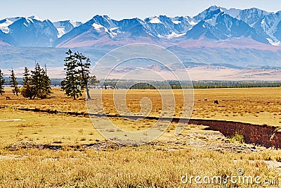 Scenic view of the snow-covered North-Chuya ridge in the Altai mountains Stock Photo