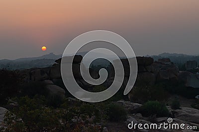Scenic view at sunset in Hampi, Karnataka, India Stock Photo