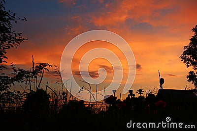 Scenic view of sunset in scarlet colors Stock Photo