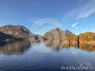 scenic view to the entrance of the Trollfjord in Norway Stock Photo