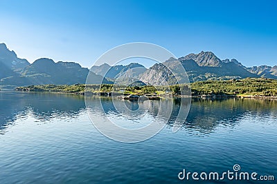 scenic view to the entrance of the Trollfjord in Norway Stock Photo